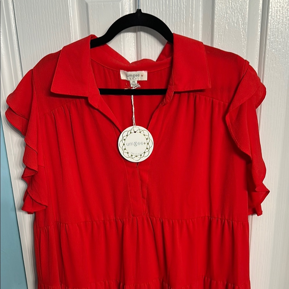 Umgee Red Ruffled Flutter Sleeve Dress